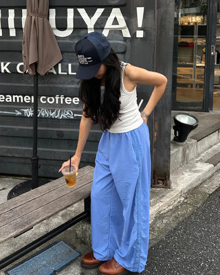 Side Lace Line Nylon Easy Pants