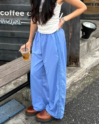 Side Lace Line Nylon Easy Pants