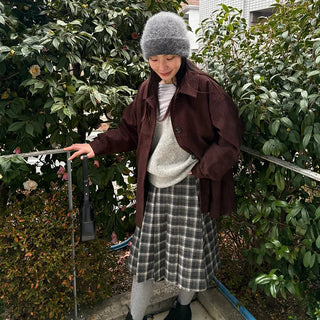 Wool check midi skirt