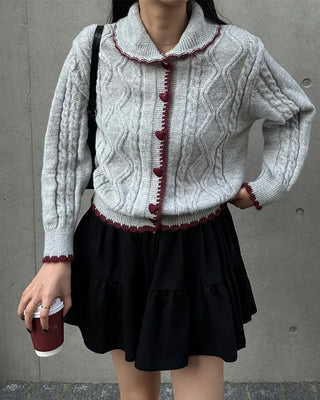 Colorful heart button knit cardigan