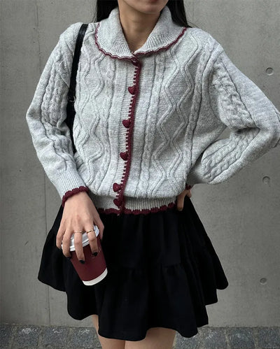 Colorful heart button knit cardigan