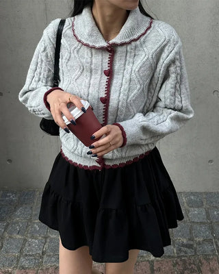 Colorful heart button knit cardigan