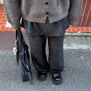 Polka dot flared skirt pants