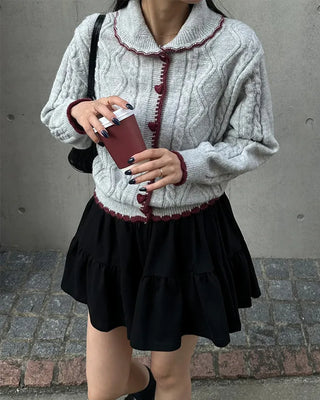 Colorful heart button knit cardigan