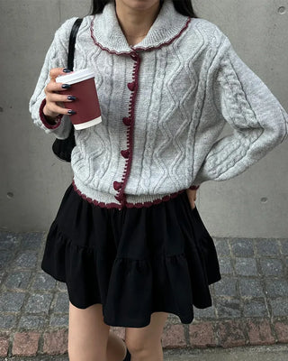 Colorful heart button knit cardigan