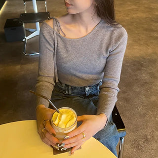 Asymmetrical Ribbon Knit T-Shirt