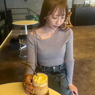 Asymmetrical Ribbon Knit T-Shirt