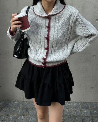 Colorful heart button knit cardigan
