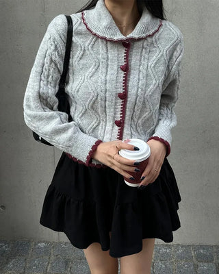 Colorful heart button knit cardigan