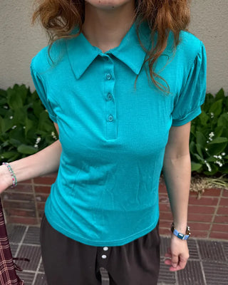 Colored neck puff sleeve shirt
