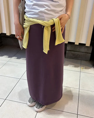 Wide-waisted ribbed easy maxi skirt