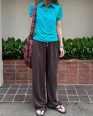 Waist Button Tencel Wide Pants