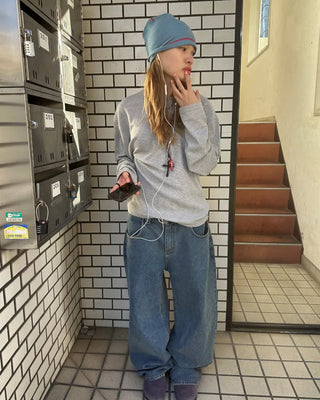 (Unisex) Semi-Cropped Waffle Long Sleeve Cut and Sewn