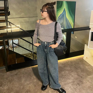 Asymmetrical Ribbon Knit T-Shirt