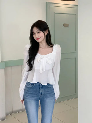 Ribbon Square Neck Blouse