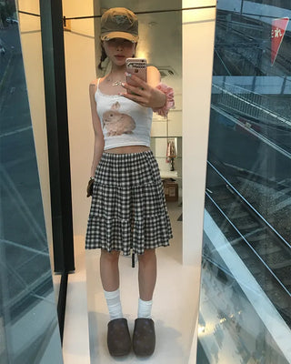 Tartan check tiered midi skirt