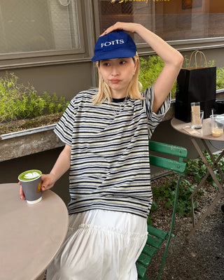 Bust Stitch Mix Border Half T-Shirt