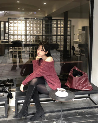 Distressed off-shoulder knit (4 colors)