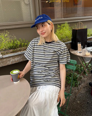 Bust Stitch Mix Border Half T-Shirt