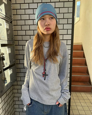(Unisex) Semi-Cropped Waffle Long Sleeve Cut and Sewn