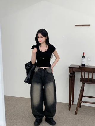 Balloon Wash Denim Pants