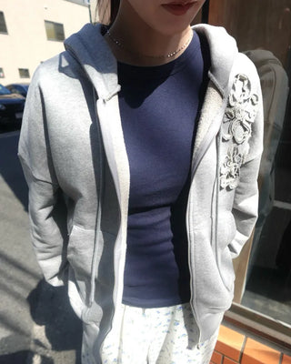 Flower Patch Hooded Zip-Up Hoodie