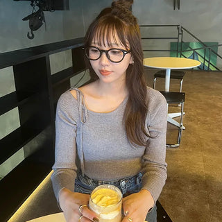 Asymmetrical Ribbon Knit T-Shirt