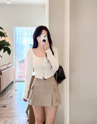 [Lined] Cargo pleated skirt (4 colors)