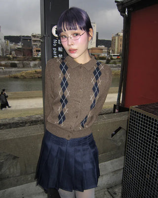 Colorful Argyle Knit Cardigan