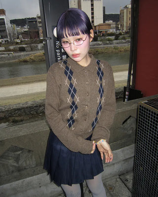 Colorful Argyle Knit Cardigan