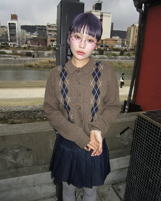 Colorful Argyle Knit Cardigan