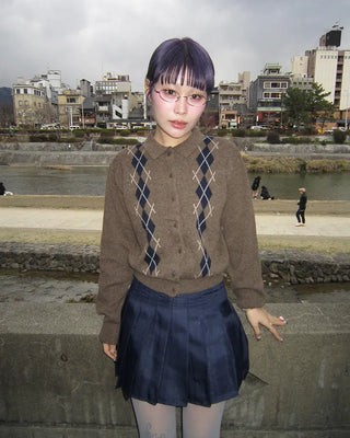 Colorful Argyle Knit Cardigan