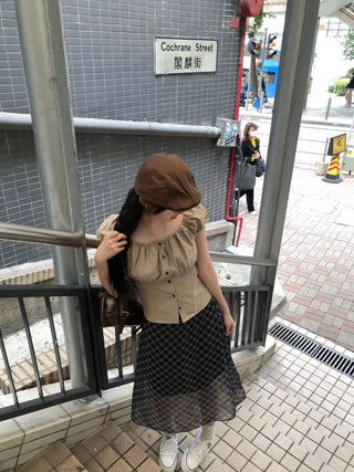[3 colors] Linen puff blouse