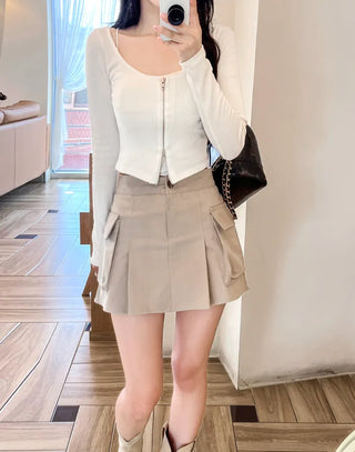 [Lined] Cargo pleated skirt (4 colors)