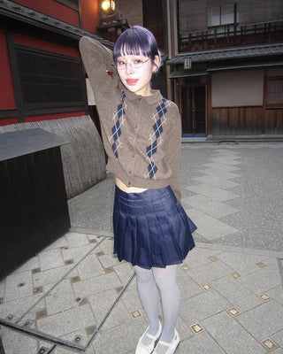 Colorful Argyle Knit Cardigan