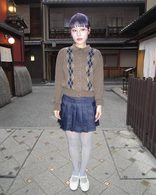 Colorful Argyle Knit Cardigan
