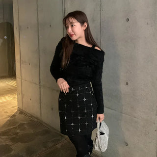 Mohair off-shoulder knit