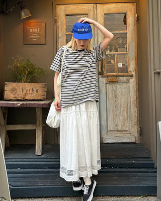 Tulle lace hem easy long skirt