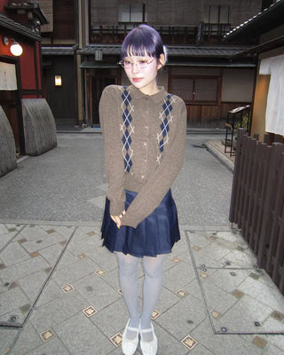 Colorful Argyle Knit Cardigan