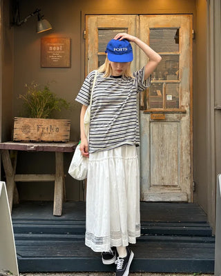 Bust Stitch Mix Border Half T-Shirt