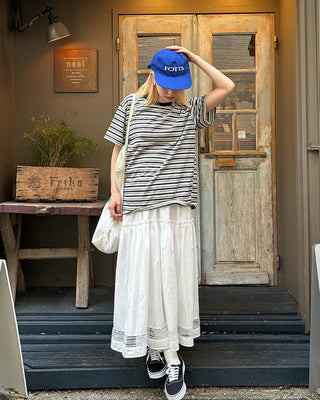 Tulle lace hem easy long skirt