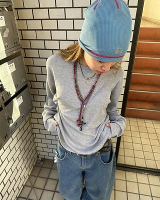 (Unisex) Semi-Cropped Waffle Long Sleeve Cut and Sewn