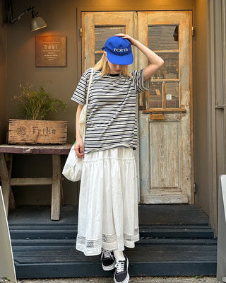 Bust Stitch Mix Border Half T-Shirt
