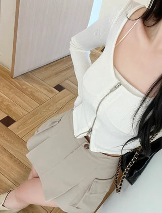 [Lined] Cargo pleated skirt (4 colors)