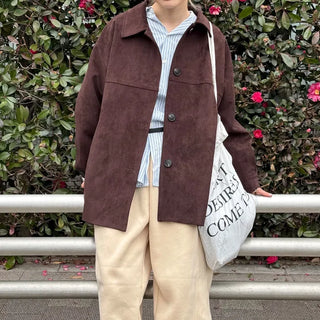Suede Collar Neck Mid-Length Jacket