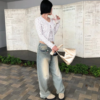 Vintage Wash Wide Denim Pants