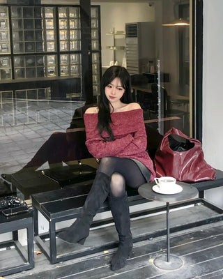 Distressed off-shoulder knit (4 colors)