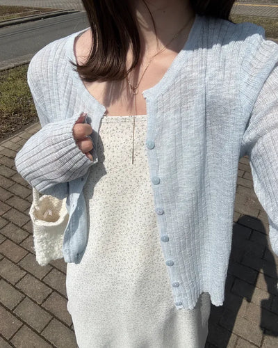 Ribbed sheer knit cardigan
