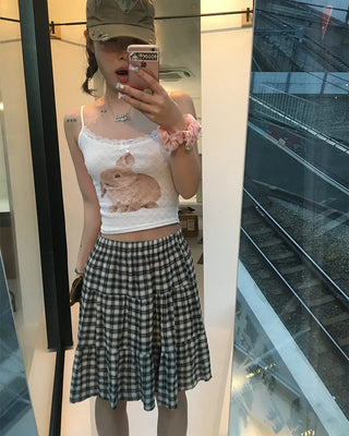 Tartan check tiered midi skirt