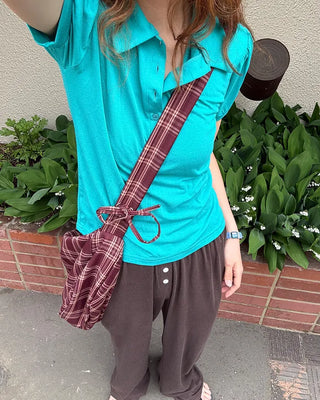Checked Ribbon Shoulder Bag